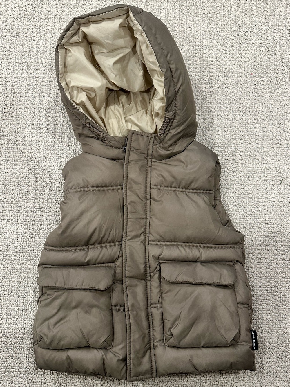 Zara Boys Hooded Puffer Vest | Size 2–3 Years | Taupe | Excellent Condition
